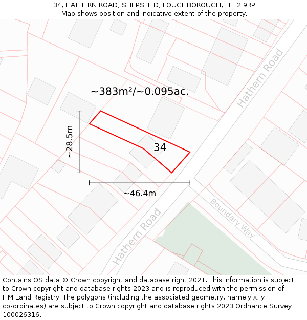 34, HATHERN ROAD, SHEPSHED, LOUGHBOROUGH, LE12 9RP: Plot and title map