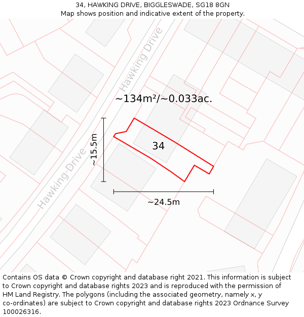 34, HAWKING DRIVE, BIGGLESWADE, SG18 8GN: Plot and title map
