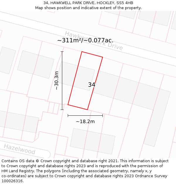 34, HAWKWELL PARK DRIVE, HOCKLEY, SS5 4HB: Plot and title map