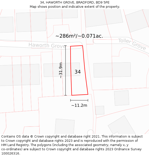 34, HAWORTH GROVE, BRADFORD, BD9 5PE: Plot and title map