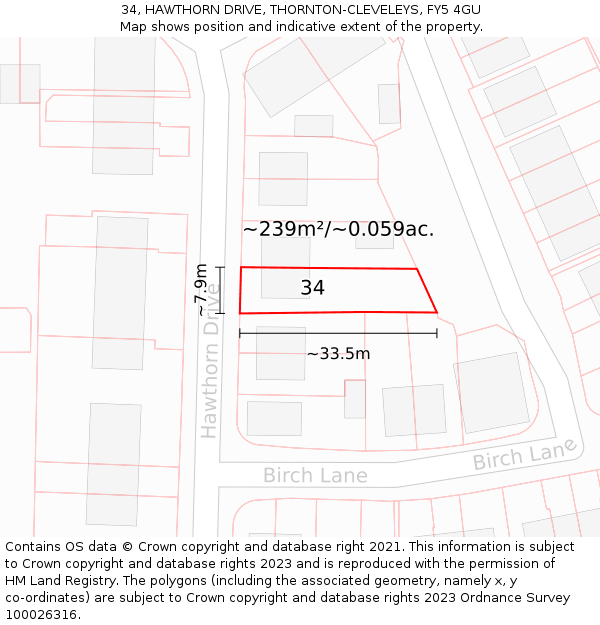 34, HAWTHORN DRIVE, THORNTON-CLEVELEYS, FY5 4GU: Plot and title map