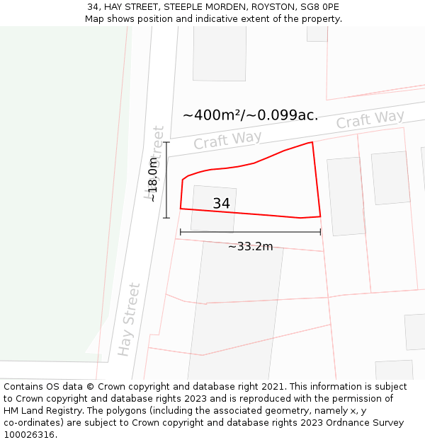 34, HAY STREET, STEEPLE MORDEN, ROYSTON, SG8 0PE: Plot and title map