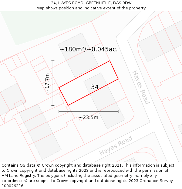 34, HAYES ROAD, GREENHITHE, DA9 9DW: Plot and title map