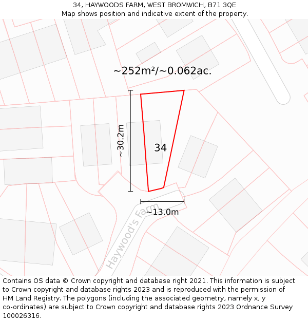 34, HAYWOODS FARM, WEST BROMWICH, B71 3QE: Plot and title map
