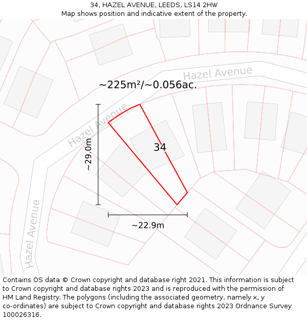 34, HAZEL AVENUE, LEEDS, LS14 2HW: Plot and title map