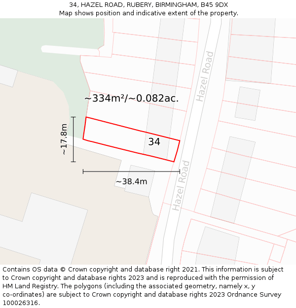 34, HAZEL ROAD, RUBERY, BIRMINGHAM, B45 9DX: Plot and title map