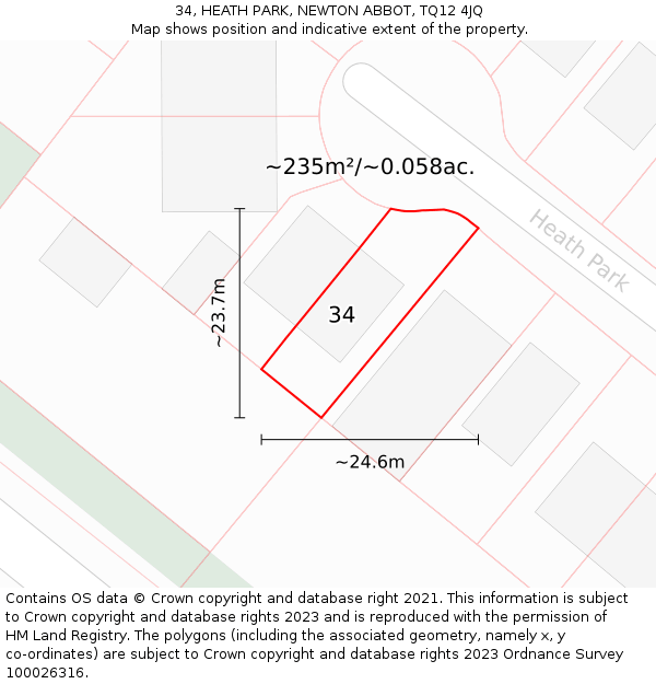 34, HEATH PARK, NEWTON ABBOT, TQ12 4JQ: Plot and title map