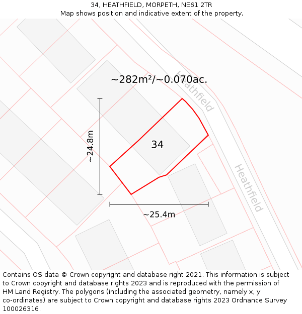 34, HEATHFIELD, MORPETH, NE61 2TR: Plot and title map