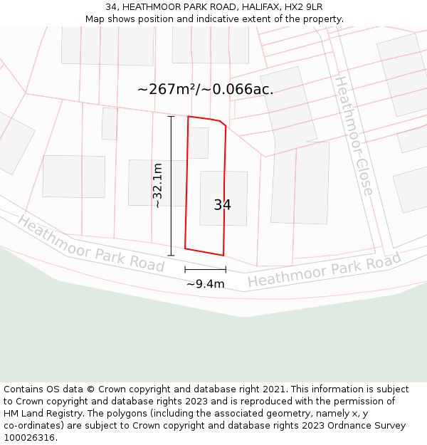 34, HEATHMOOR PARK ROAD, HALIFAX, HX2 9LR: Plot and title map