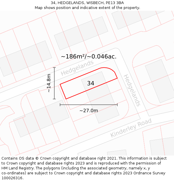 34, HEDGELANDS, WISBECH, PE13 3BA: Plot and title map