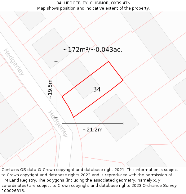 34, HEDGERLEY, CHINNOR, OX39 4TN: Plot and title map
