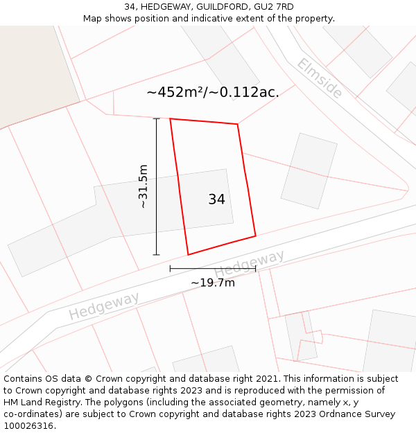 34, HEDGEWAY, GUILDFORD, GU2 7RD: Plot and title map