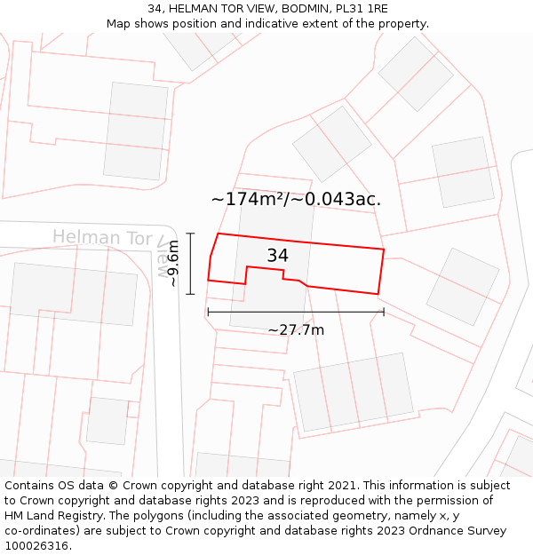 34, HELMAN TOR VIEW, BODMIN, PL31 1RE: Plot and title map