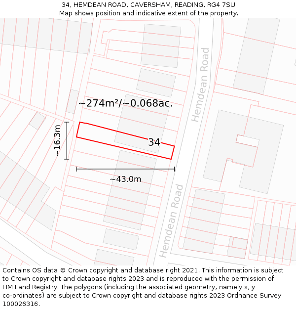 34, HEMDEAN ROAD, CAVERSHAM, READING, RG4 7SU: Plot and title map