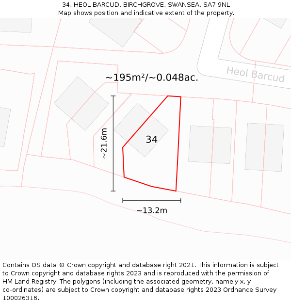 34, HEOL BARCUD, BIRCHGROVE, SWANSEA, SA7 9NL: Plot and title map