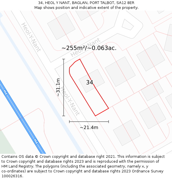 34, HEOL Y NANT, BAGLAN, PORT TALBOT, SA12 8ER: Plot and title map