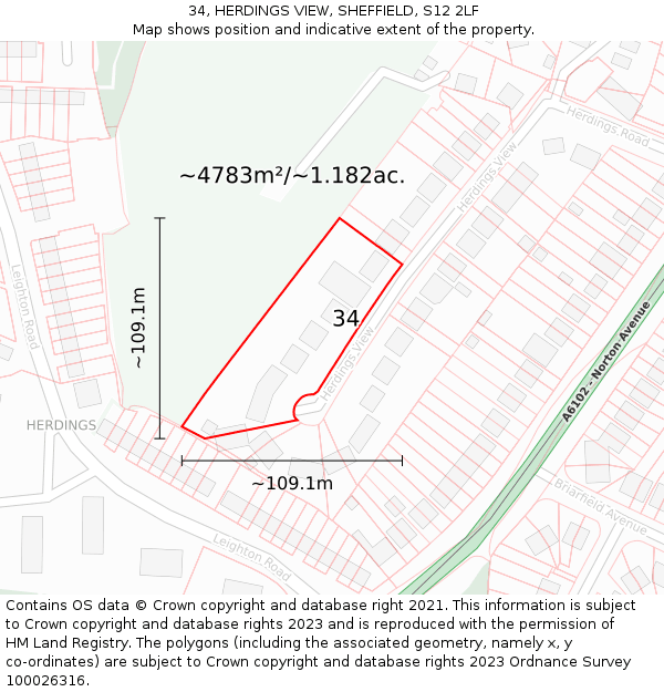 34, HERDINGS VIEW, SHEFFIELD, S12 2LF: Plot and title map