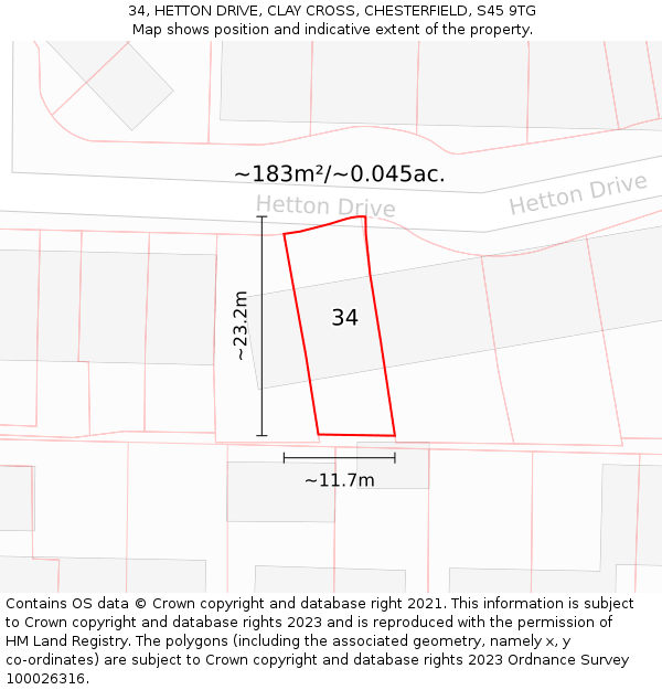 34, HETTON DRIVE, CLAY CROSS, CHESTERFIELD, S45 9TG: Plot and title map