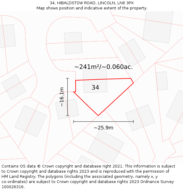 34, HIBALDSTOW ROAD, LINCOLN, LN6 3PX: Plot and title map