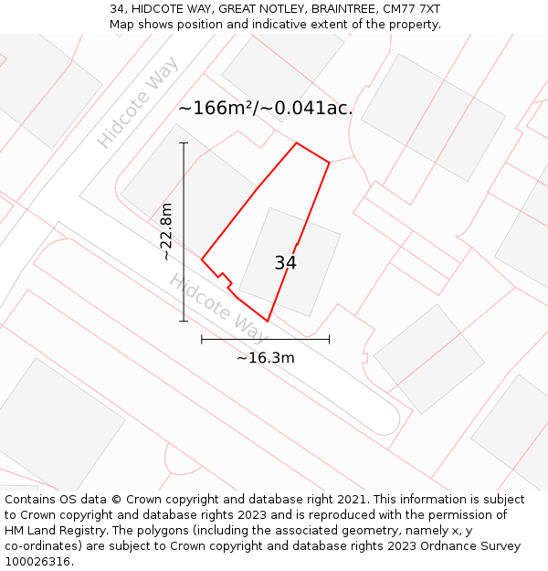 34, HIDCOTE WAY, GREAT NOTLEY, BRAINTREE, CM77 7XT: Plot and title map