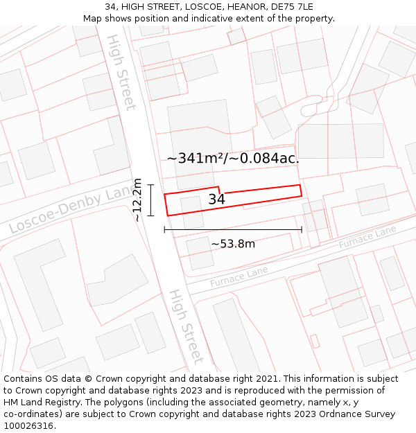 34, HIGH STREET, LOSCOE, HEANOR, DE75 7LE: Plot and title map