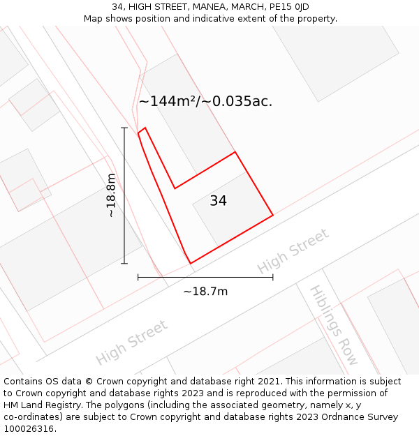 34, HIGH STREET, MANEA, MARCH, PE15 0JD: Plot and title map
