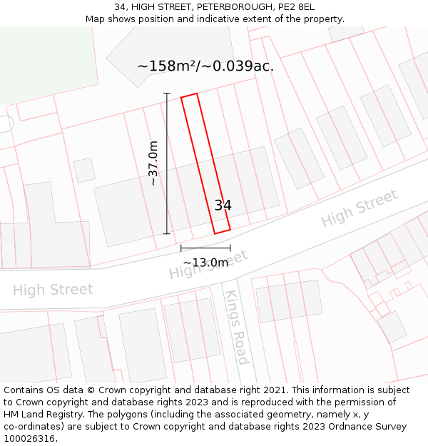 34, HIGH STREET, PETERBOROUGH, PE2 8EL: Plot and title map