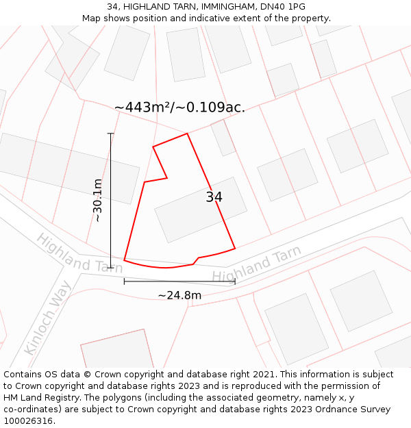 34, HIGHLAND TARN, IMMINGHAM, DN40 1PG: Plot and title map