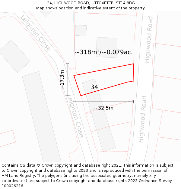 34, HIGHWOOD ROAD, UTTOXETER, ST14 8BG: Plot and title map
