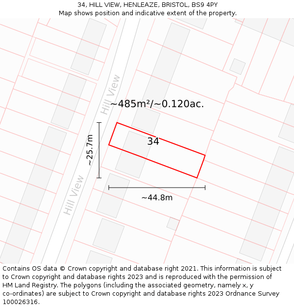 34, HILL VIEW, HENLEAZE, BRISTOL, BS9 4PY: Plot and title map