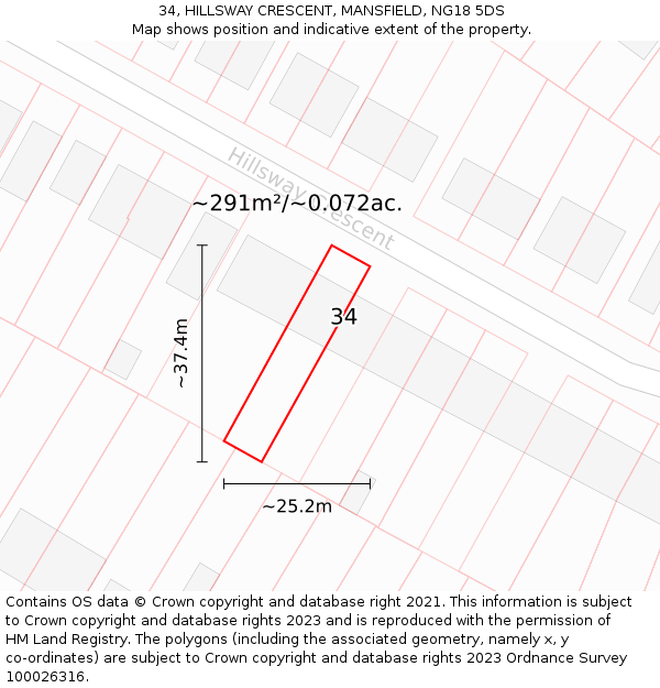 34, HILLSWAY CRESCENT, MANSFIELD, NG18 5DS: Plot and title map
