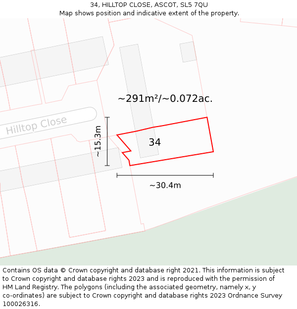 34, HILLTOP CLOSE, ASCOT, SL5 7QU: Plot and title map