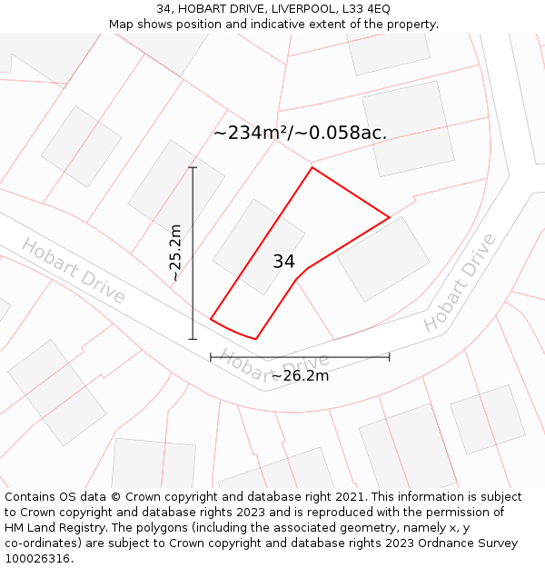 34, HOBART DRIVE, LIVERPOOL, L33 4EQ: Plot and title map