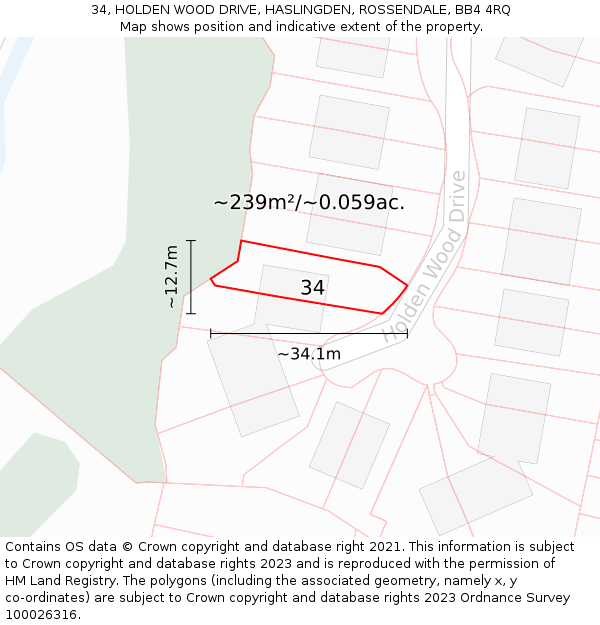 34, HOLDEN WOOD DRIVE, HASLINGDEN, ROSSENDALE, BB4 4RQ: Plot and title map