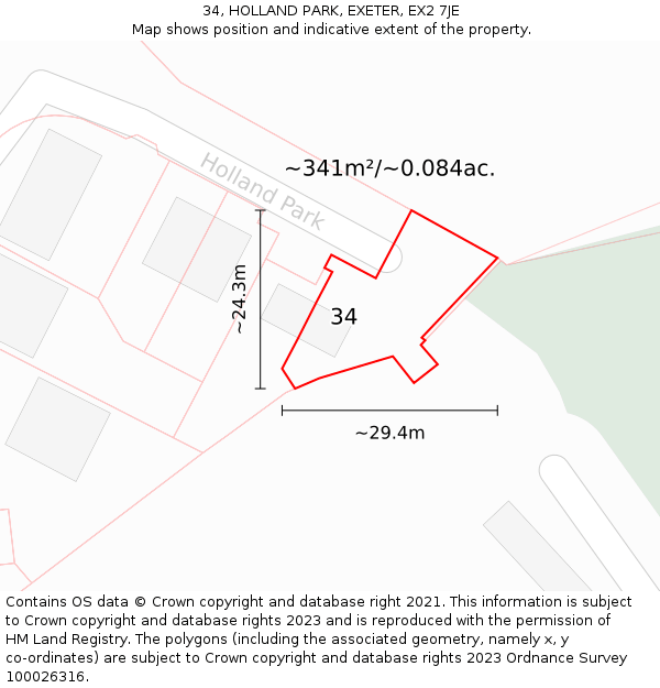 34, HOLLAND PARK, EXETER, EX2 7JE: Plot and title map