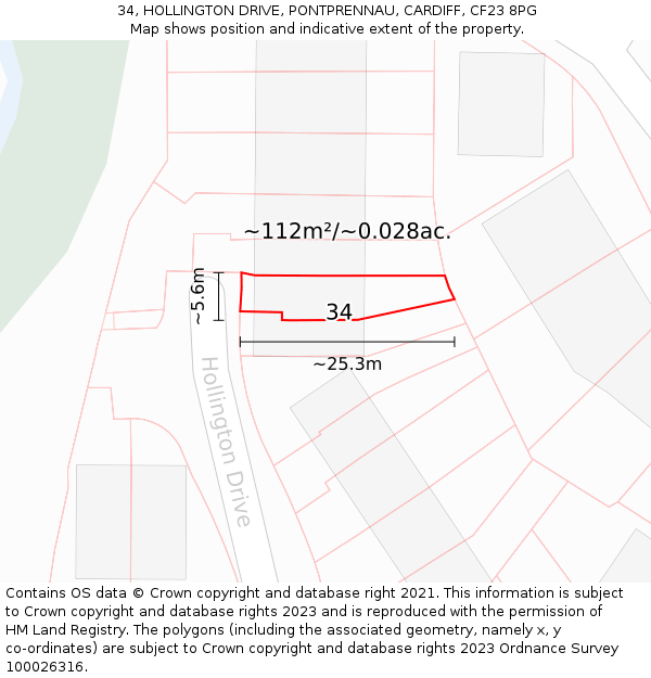 34, HOLLINGTON DRIVE, PONTPRENNAU, CARDIFF, CF23 8PG: Plot and title map