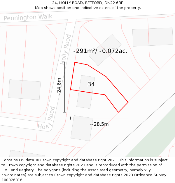 34, HOLLY ROAD, RETFORD, DN22 6BE: Plot and title map