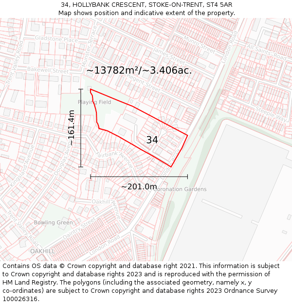 34, HOLLYBANK CRESCENT, STOKE-ON-TRENT, ST4 5AR: Plot and title map
