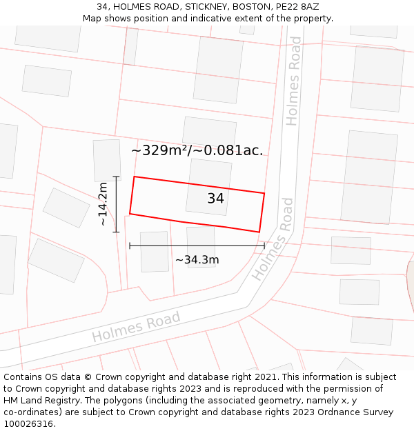 34, HOLMES ROAD, STICKNEY, BOSTON, PE22 8AZ: Plot and title map