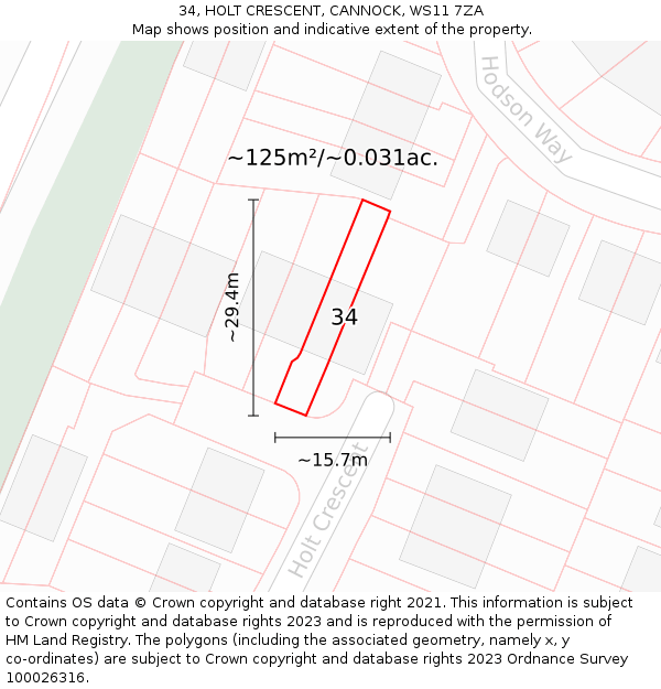 34, HOLT CRESCENT, CANNOCK, WS11 7ZA: Plot and title map