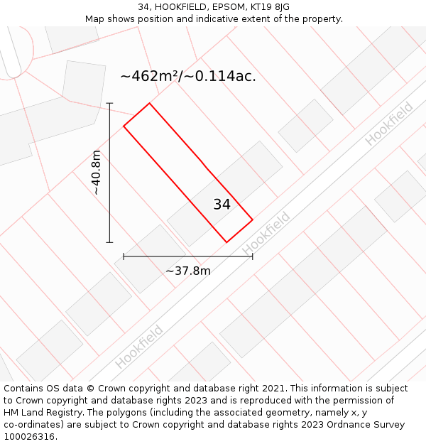 34, HOOKFIELD, EPSOM, KT19 8JG: Plot and title map