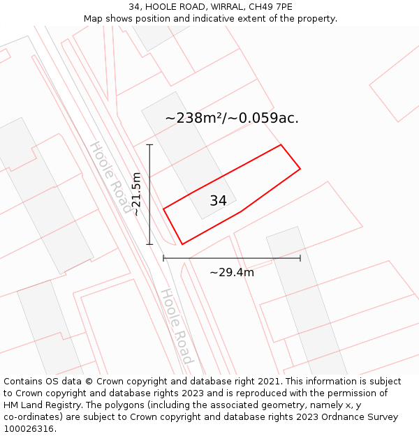 34, HOOLE ROAD, WIRRAL, CH49 7PE: Plot and title map