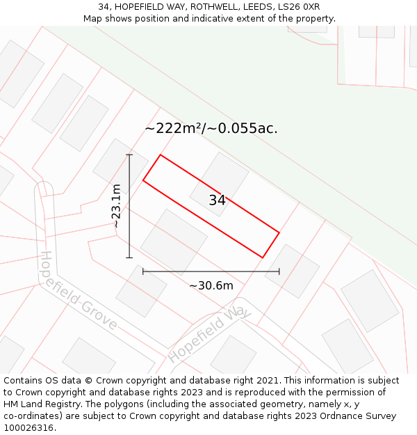 34, HOPEFIELD WAY, ROTHWELL, LEEDS, LS26 0XR: Plot and title map