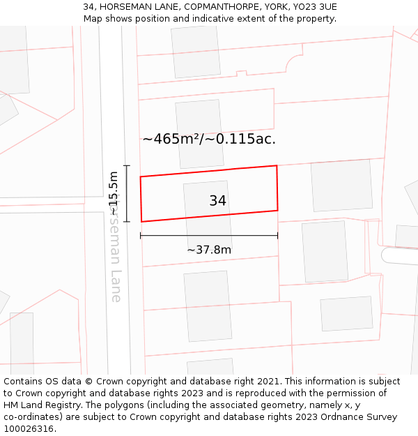 34, HORSEMAN LANE, COPMANTHORPE, YORK, YO23 3UE: Plot and title map
