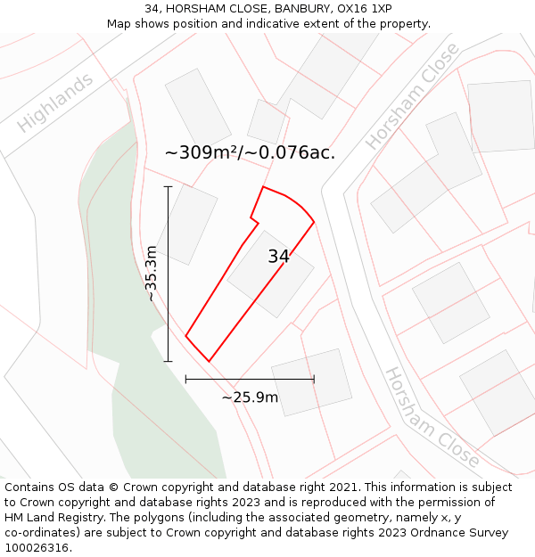 34, HORSHAM CLOSE, BANBURY, OX16 1XP: Plot and title map