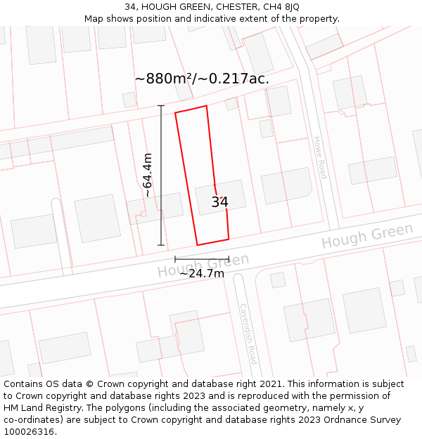 34, HOUGH GREEN, CHESTER, CH4 8JQ: Plot and title map