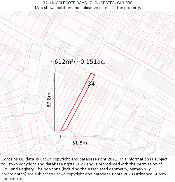 34, HUCCLECOTE ROAD, GLOUCESTER, GL3 3RS: Plot and title map