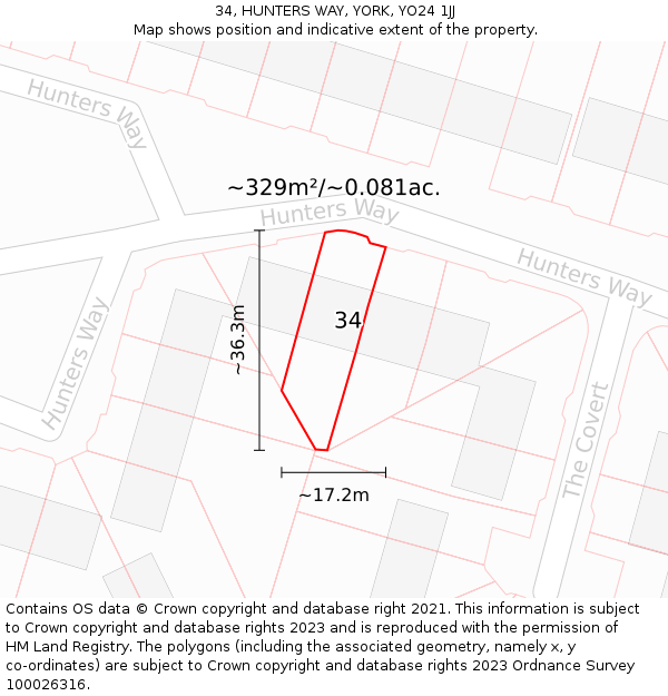 34, HUNTERS WAY, YORK, YO24 1JJ: Plot and title map