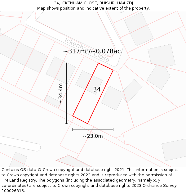 34, ICKENHAM CLOSE, RUISLIP, HA4 7DJ: Plot and title map