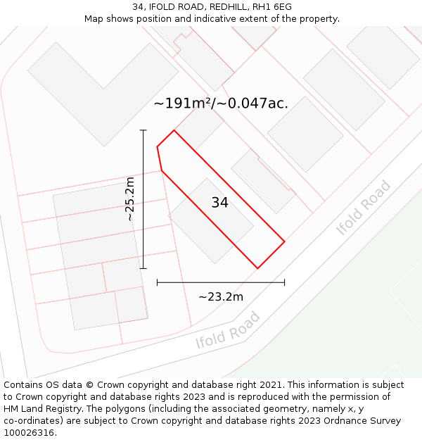 34, IFOLD ROAD, REDHILL, RH1 6EG: Plot and title map
